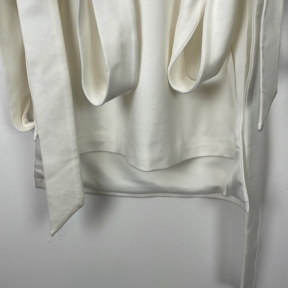 Irregular Exposure Regal turtleneck top women OS pullover tie cotton blend white - Picture 4 of 12